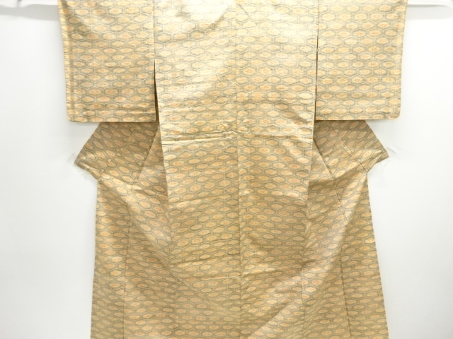 JAPANESE KIMONO / ANTIQUE HITOE KIMONO / SILK / TSUMUGI / WOVEN ABSTRACT